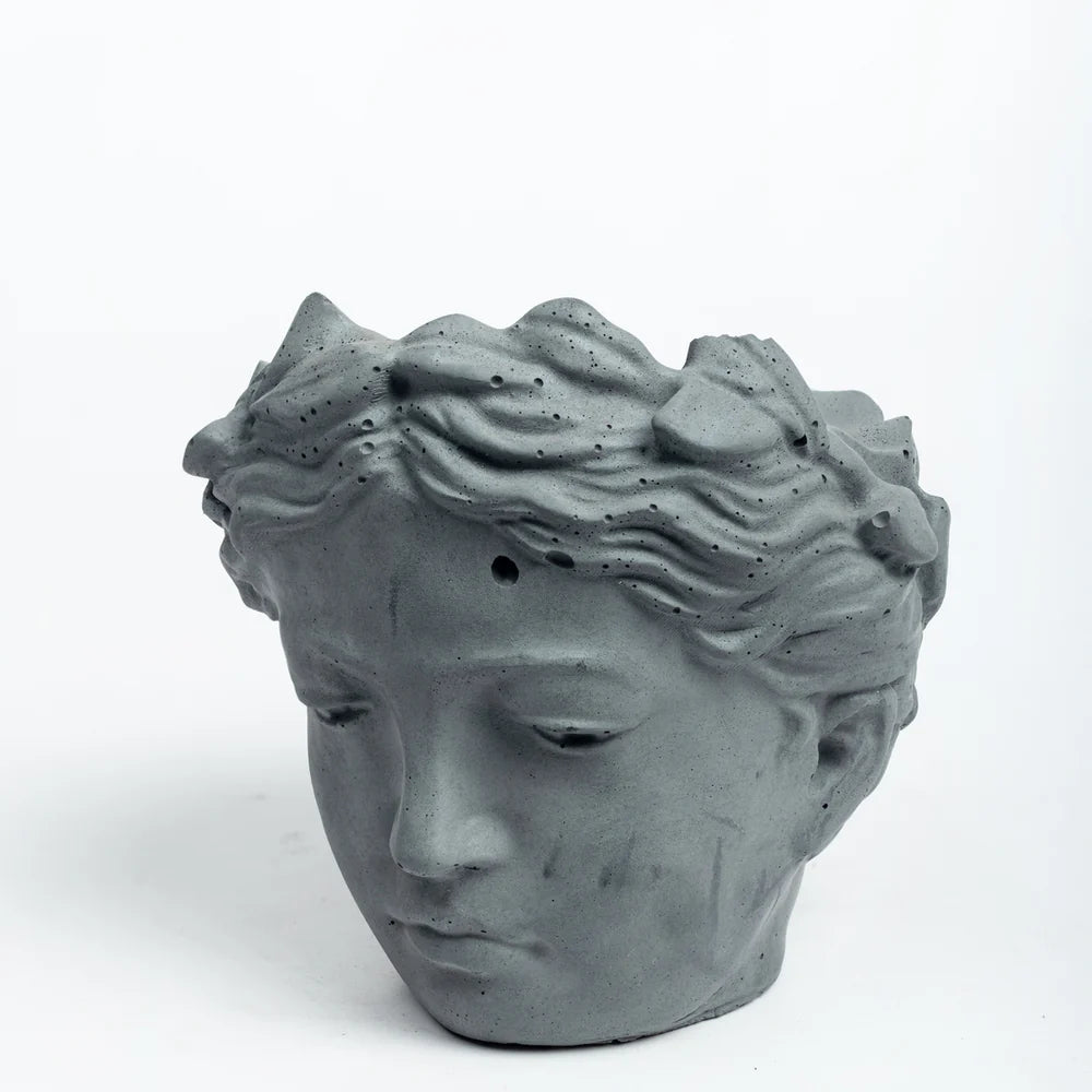 Abbott-Dark Concrete-Face shaped Planter- Greek Goddess head