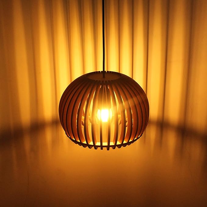 Classic Hanging Wooden Lamp Circular
