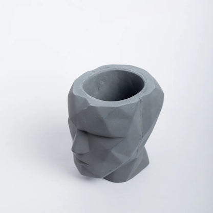 Skull-n-vogue- Dark Concrete Head shaped pot, ideal for both indoor and outdoor plants